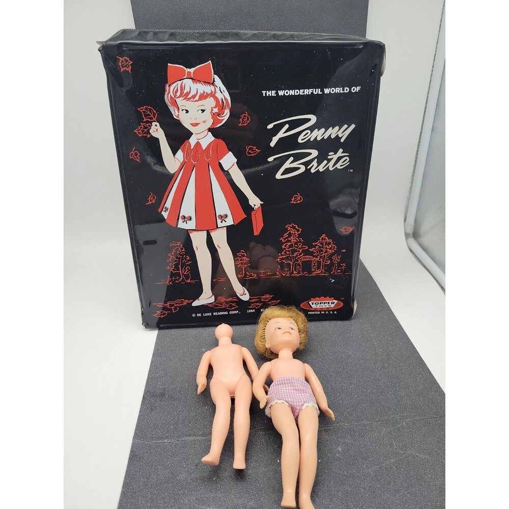 The Wonderful World of Penny Brite Doll Black Carrying Case And Dolls Vtg 1960s
